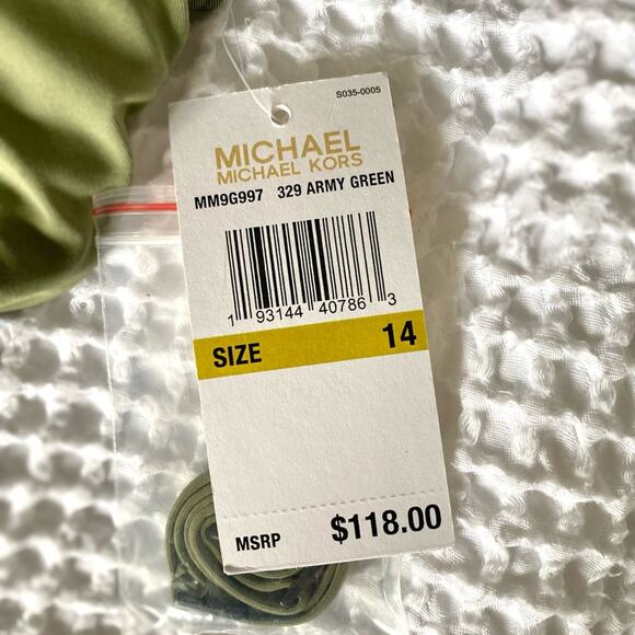 Michael Kors Army Green One Shoulder Cutout One Piece Swimsuit Size 14 - Picture 11 of 13